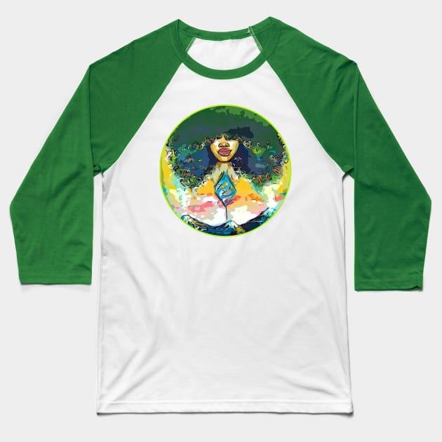 Women Of Nature Curly Afro Natural Hair Baseball T-Shirt by EllenDaisyShop